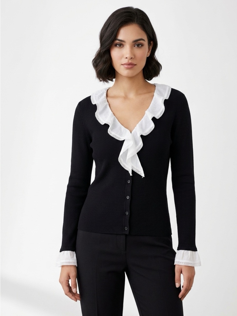 French Girl Coquette Silk Blend Cardigan Lace Ruffle Trim Whimsigoth Style PL